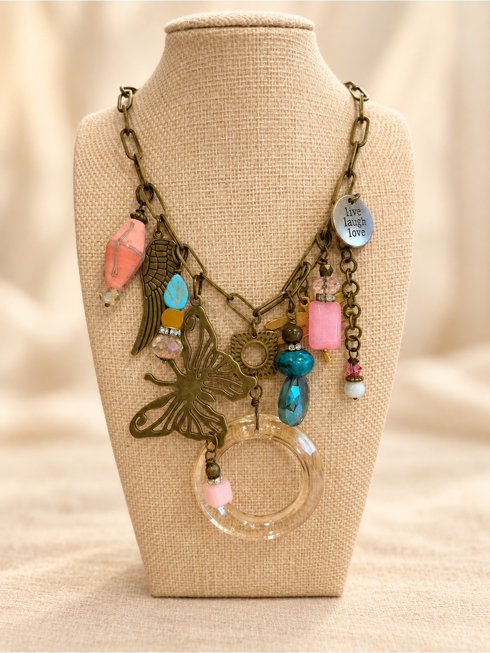 Gypsy junk butterfly necklace
